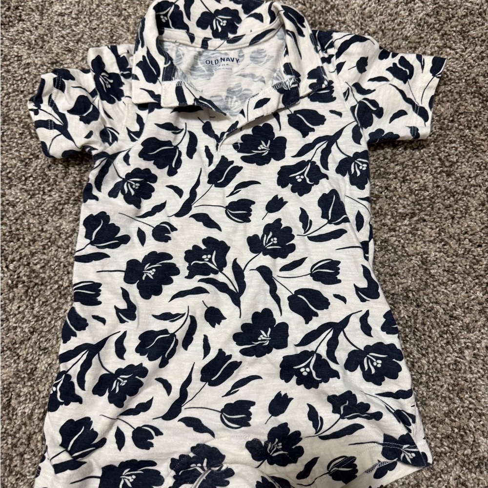 Old Navy Toddler Polo Onesie - Navy and White Floral